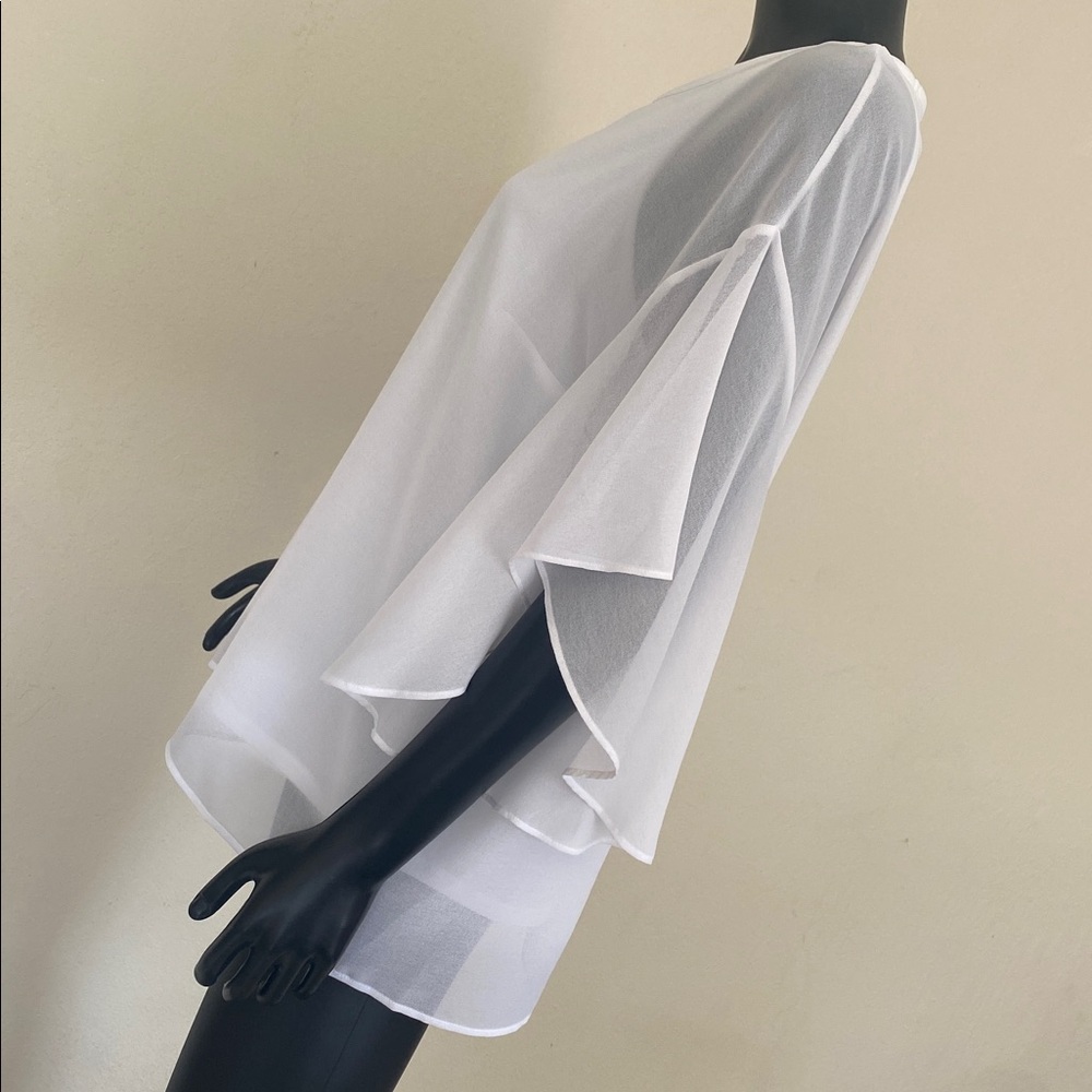 Donna Karan White Sheer Ruffle Sleeve Blouse - Picture 5 of 12